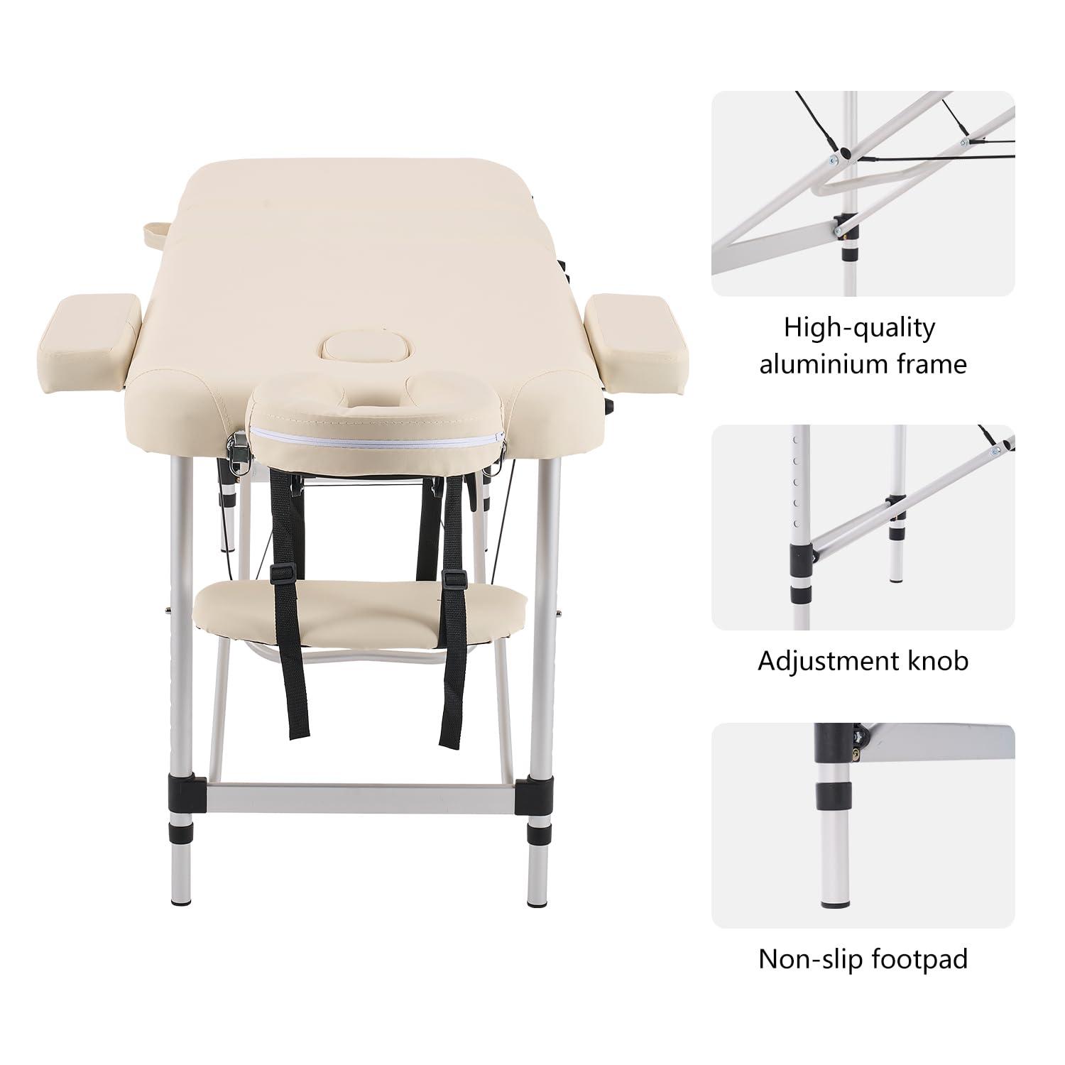 YOUNIKE Massage Tables Portable Lash Bed for Eyelash Extensions Professional Aluminum 3 Folding Lightweight Height Adjustable Facial Spa Beauty Salon Tattoo Home White