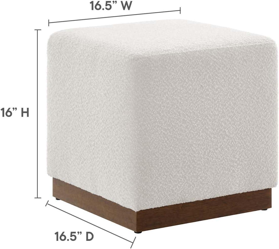 Tilden 17" Square Boucle Upholstered Ottoman with Walnut Base