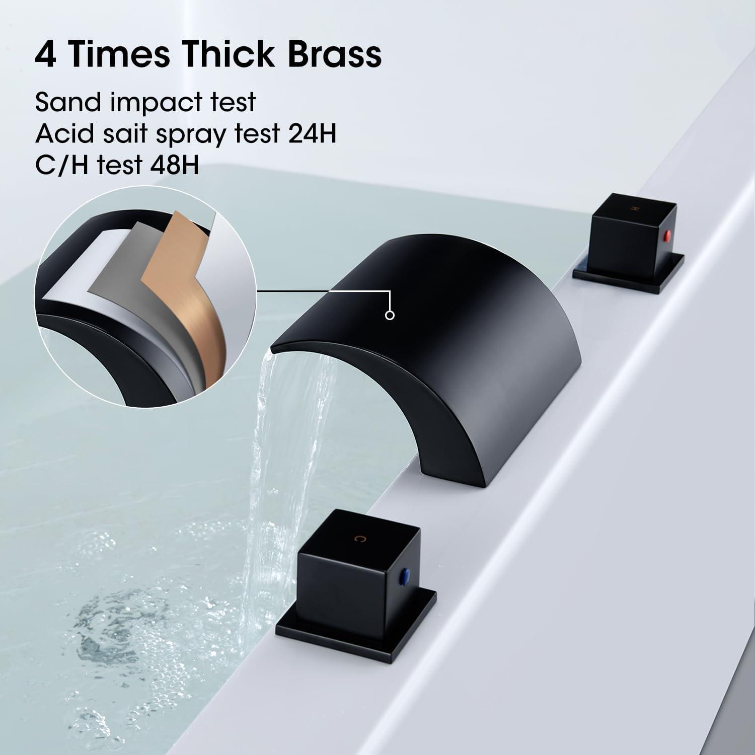 Matte Black Brass Waterfall Deck Mount Tub Faucet Set