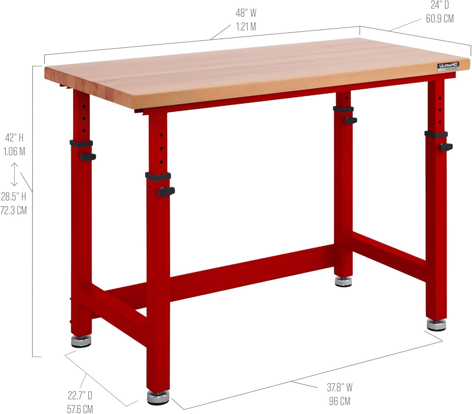 Seville Classics UltraHD Adjustable Height Workbench, 48" W x 24" D x 28.5" - 42" H