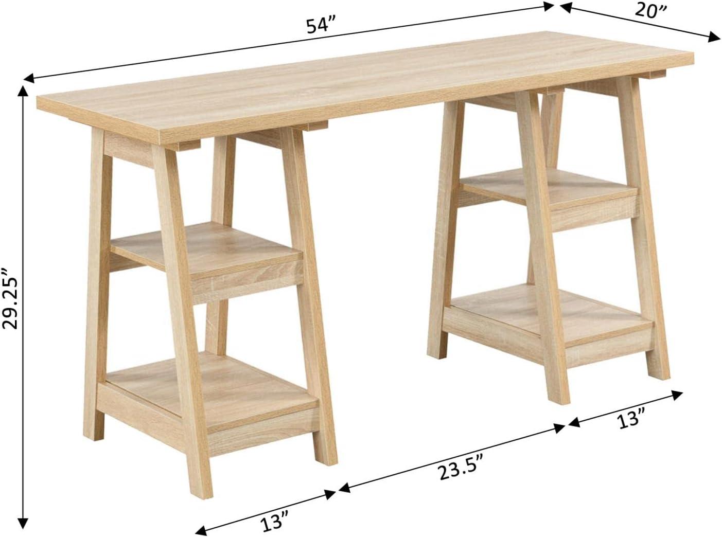 Convenience Concepts Designs2Go 29.25" Double Trestle Desk with Shelves, Weathered White, All Ages