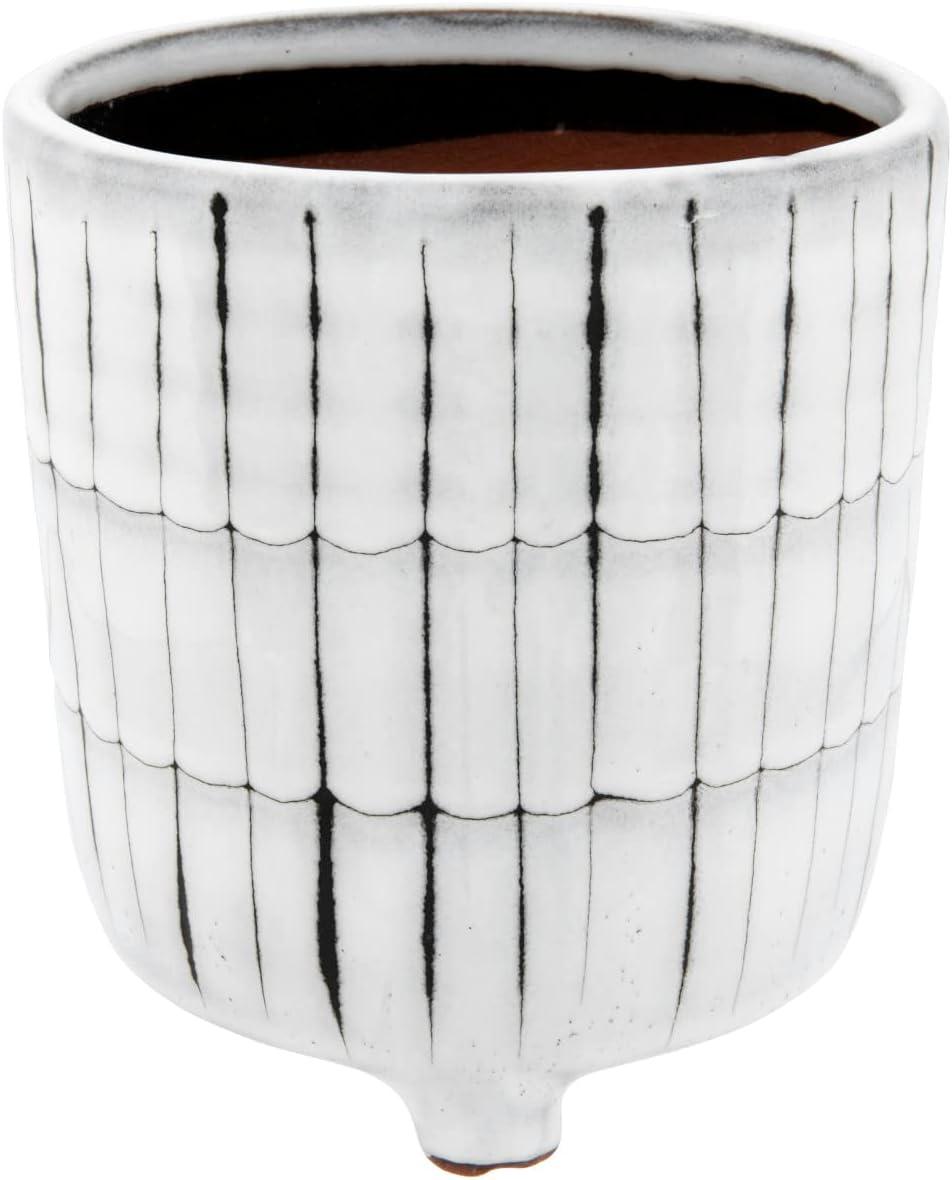 Creative Co-Op Decorative Terra-cotta Planter with Striped Design, White and Black