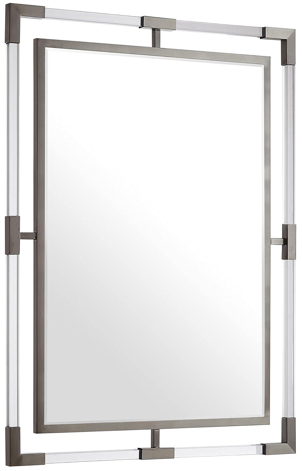 Meridian Furniture 452-M Ghost Collection Modern | Contemporary Mirror, Acrylic/Brushed Silver, 28" W x 1" D x 38" H