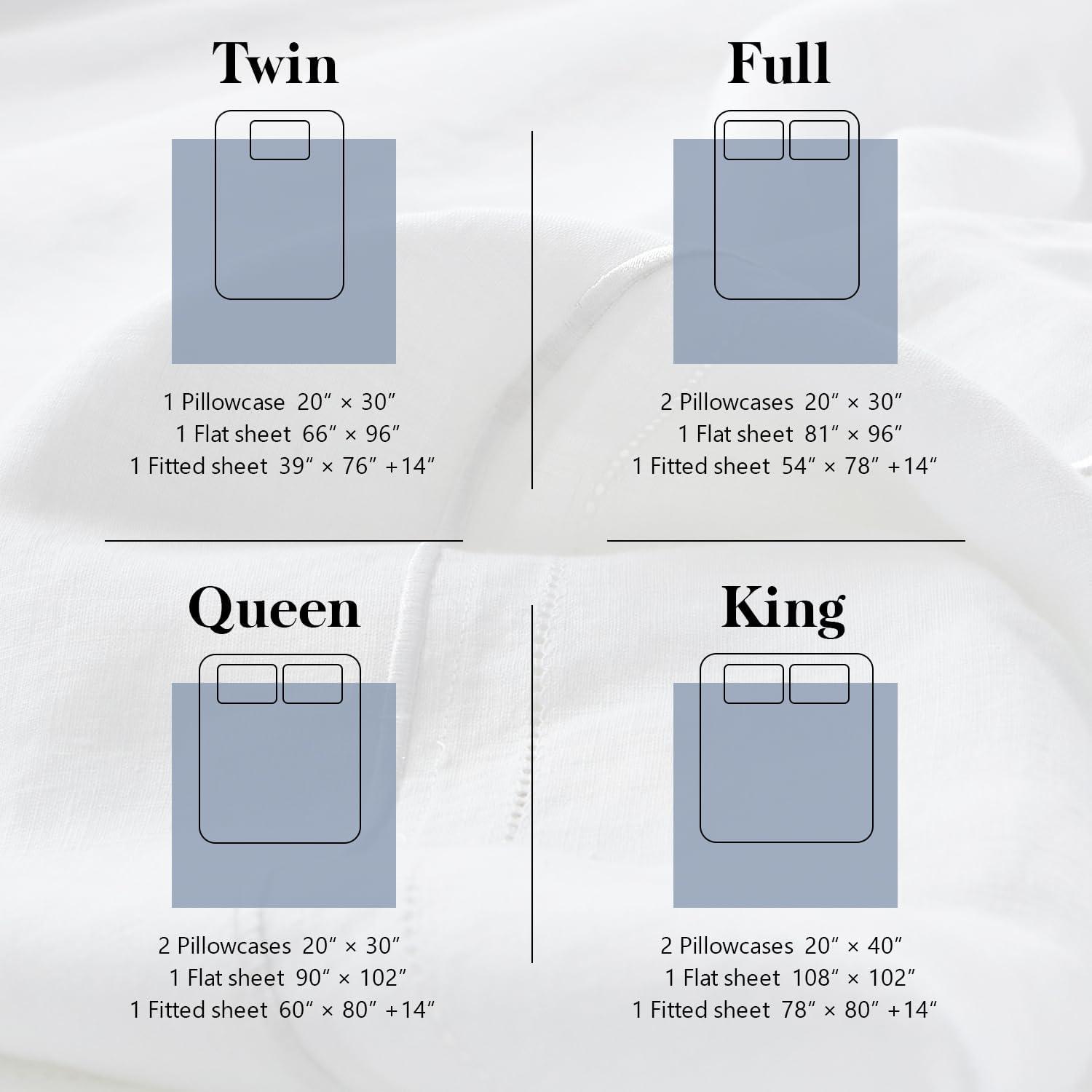 Simple&Opulence Belgian Linen Sheet Set Solid Color - 4 Pieces (1 Flat Sheet, 1 Fitted Sheet & 2 Pillowcases) Natural Flax Cotton Blend Soft Breathable Farmhouse Bedding - Full Size, White