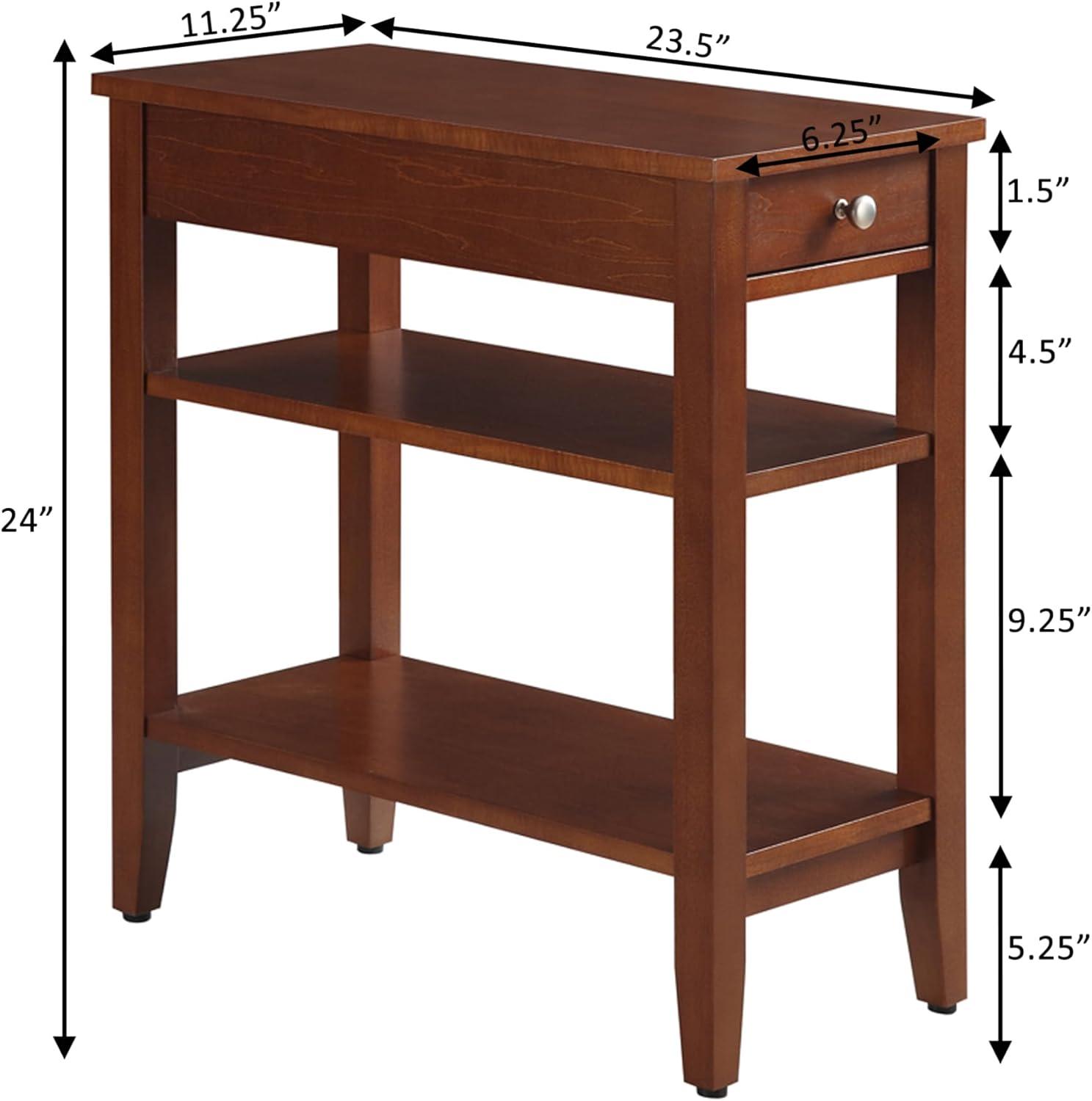Convenience Concepts American Heritage 1 Drawer Chairside End Table with Shelves, Cherry