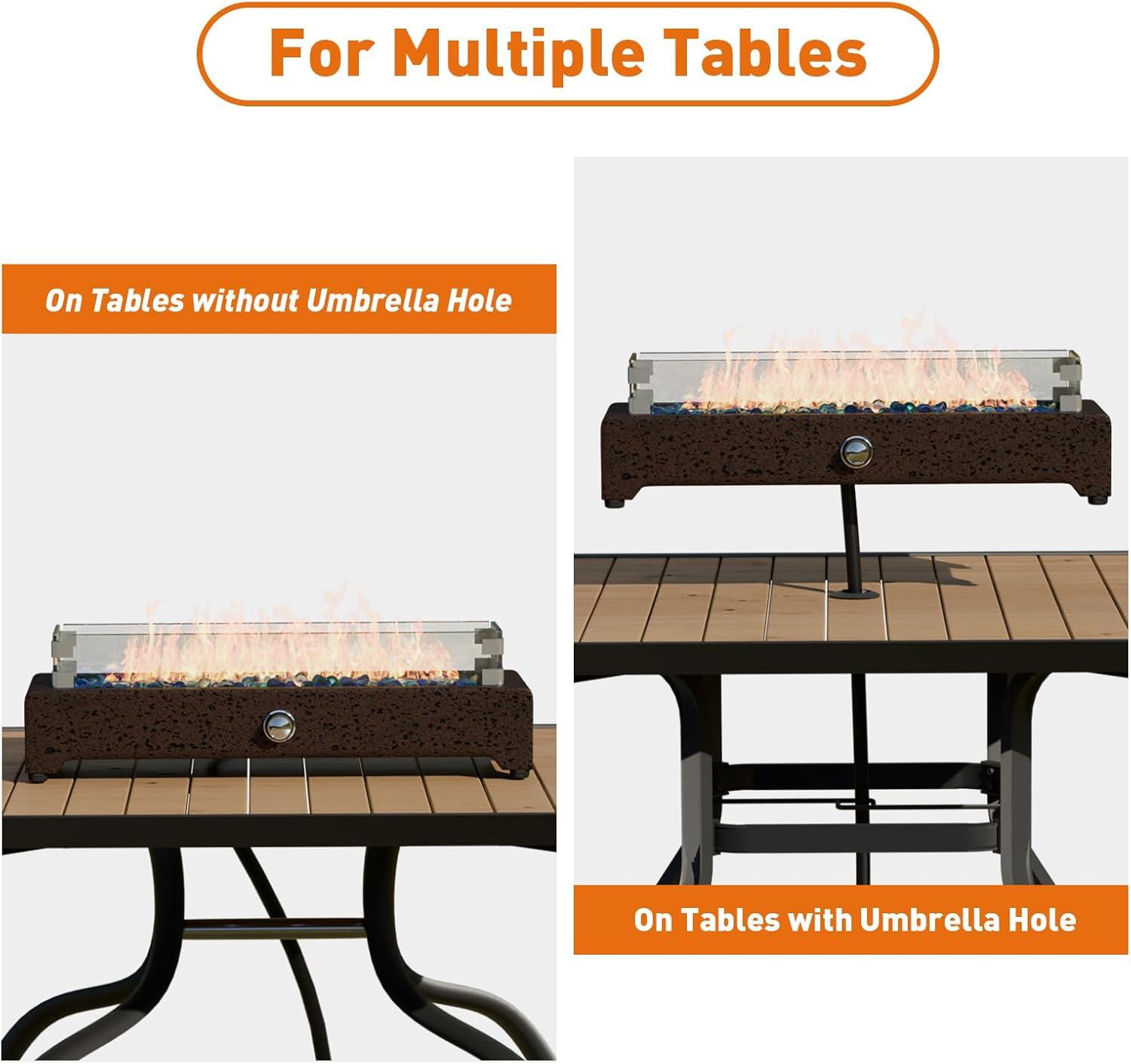 COSIEST 28" Tabletop Fire Pit, CSA Certified Outdoor Propane Fire Pit Table w Magnesium Oxide Rectangle Base, 40,000 BTU Stainless Steel Burner, Glass Rocks, Glass Wind Guard, Fits 20lb Tank Outside