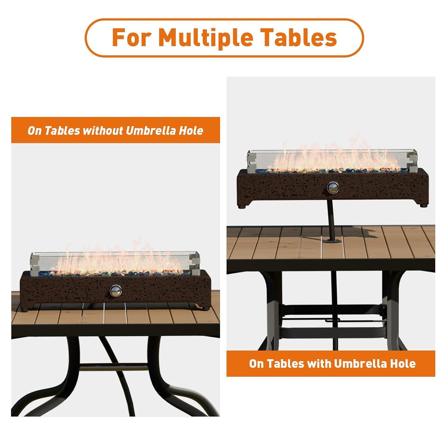 COSIEST 28" Tabletop Fire Pit, CSA Certified Outdoor Propane Fire Pit Table w Magnesium Oxide Rectangle Base, 40,000 BTU Stainless Steel Burner, Glass Rocks, Glass Wind Guard, Fits 20lb Tank Outside