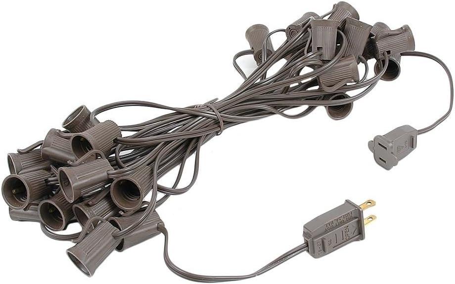Novelty Lights 25 Feet C9/E17 Intermediate Base Christmas Stringer, Vintage Holiday Hanging Light String, 12" Spacing, SPT-1 20 Gauge Brown Wire