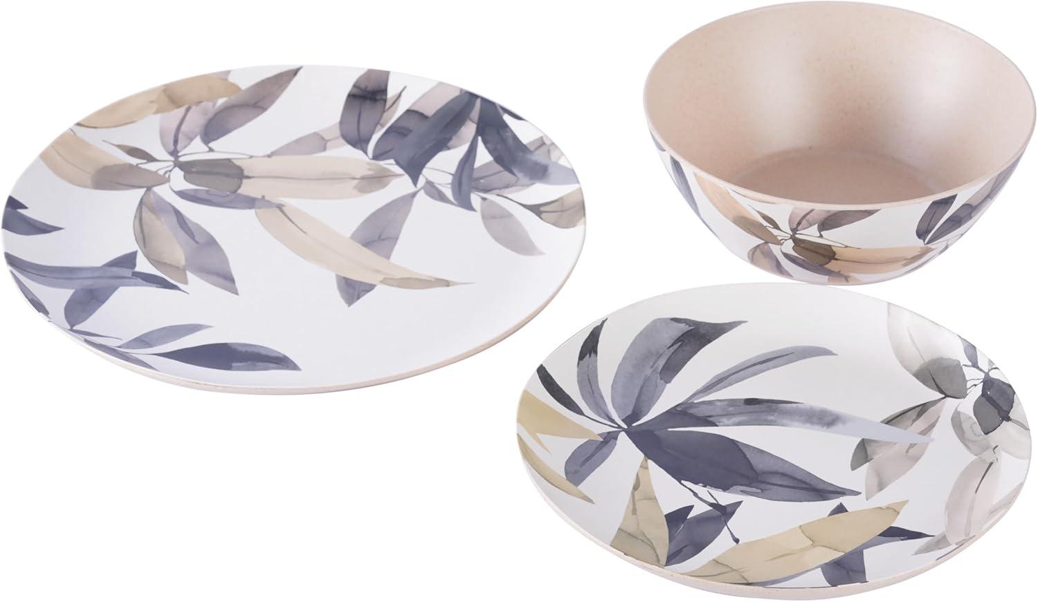 Bali Leaves 8.5" Neutral Bamboo Melamine Salad Plates, Set of 6