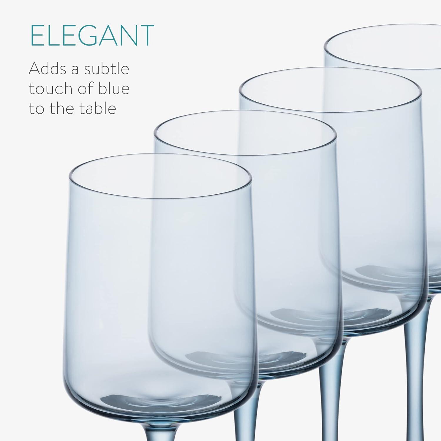 Navaris Blue Square Wine Glasses (Set of 4) - Colored Wine Glasses with Stems - Colored Glassware with Stem for Serving Wine, Cocktails, Beer, Dessert