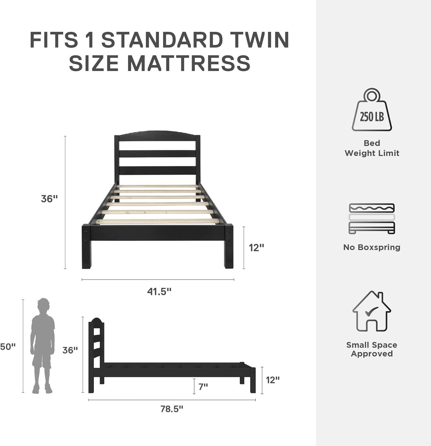 DHP Braylon Twin Size Wooden Bed Frame, Black