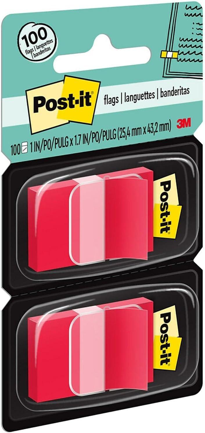 Post-it® Flags, Red, 1 in. Wide, 50/Dispenser, 2 Dispensers/Pack