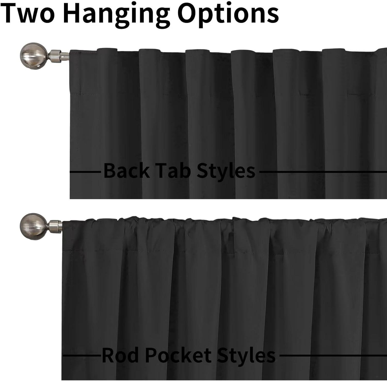 Coodeto Short Blackout Curtains Black, Set of 2, W52 x L63 - Blackout Curtains for Kitchen and Kids Bedroom
