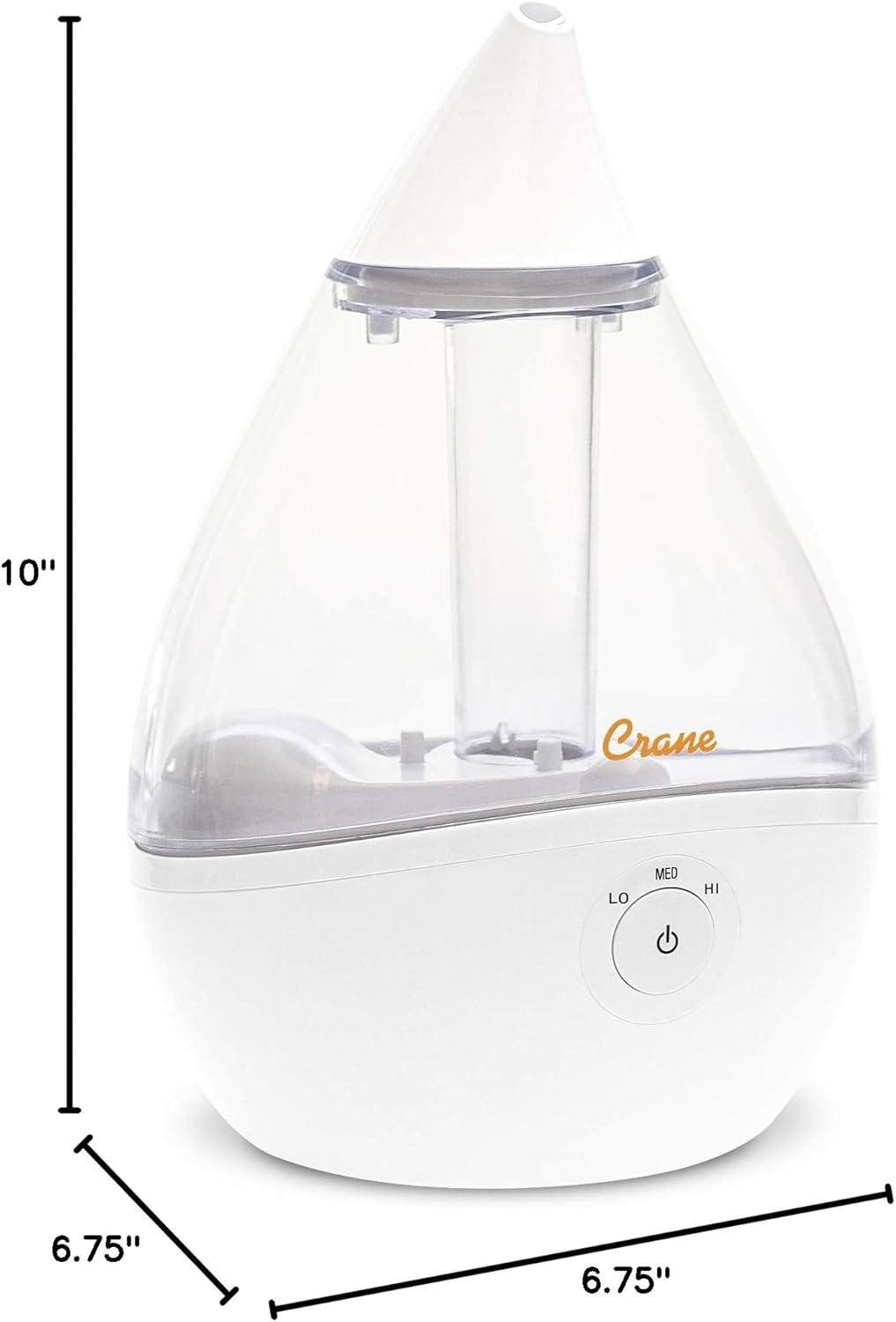 Crane USA Droplet Cool-Mist Humidifier with Vapor Tray, 0.5. Gal. - Clear & White