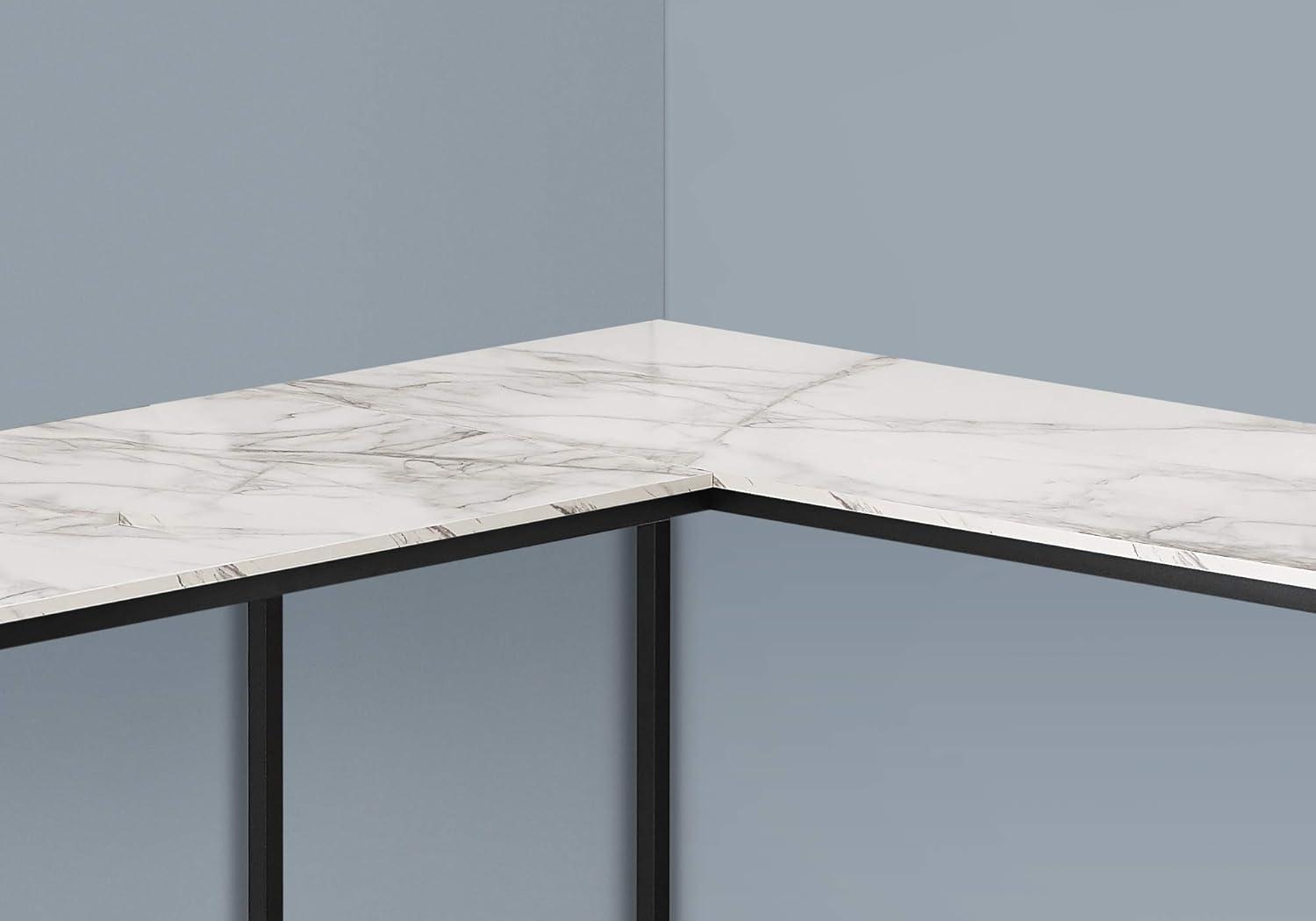 Monarch Specialties Computer Desk Home Office Corner 58InchL L Shape Work Laptop Metal Laminate White Marble Look Black Contemporary Modern