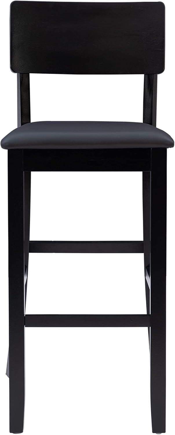 Linon 29" Torino Padded Seat Faux Leather Contemporary Barstool Hardwood/Black: Vinyl Upholstery, Wood Legs, Foam Fill