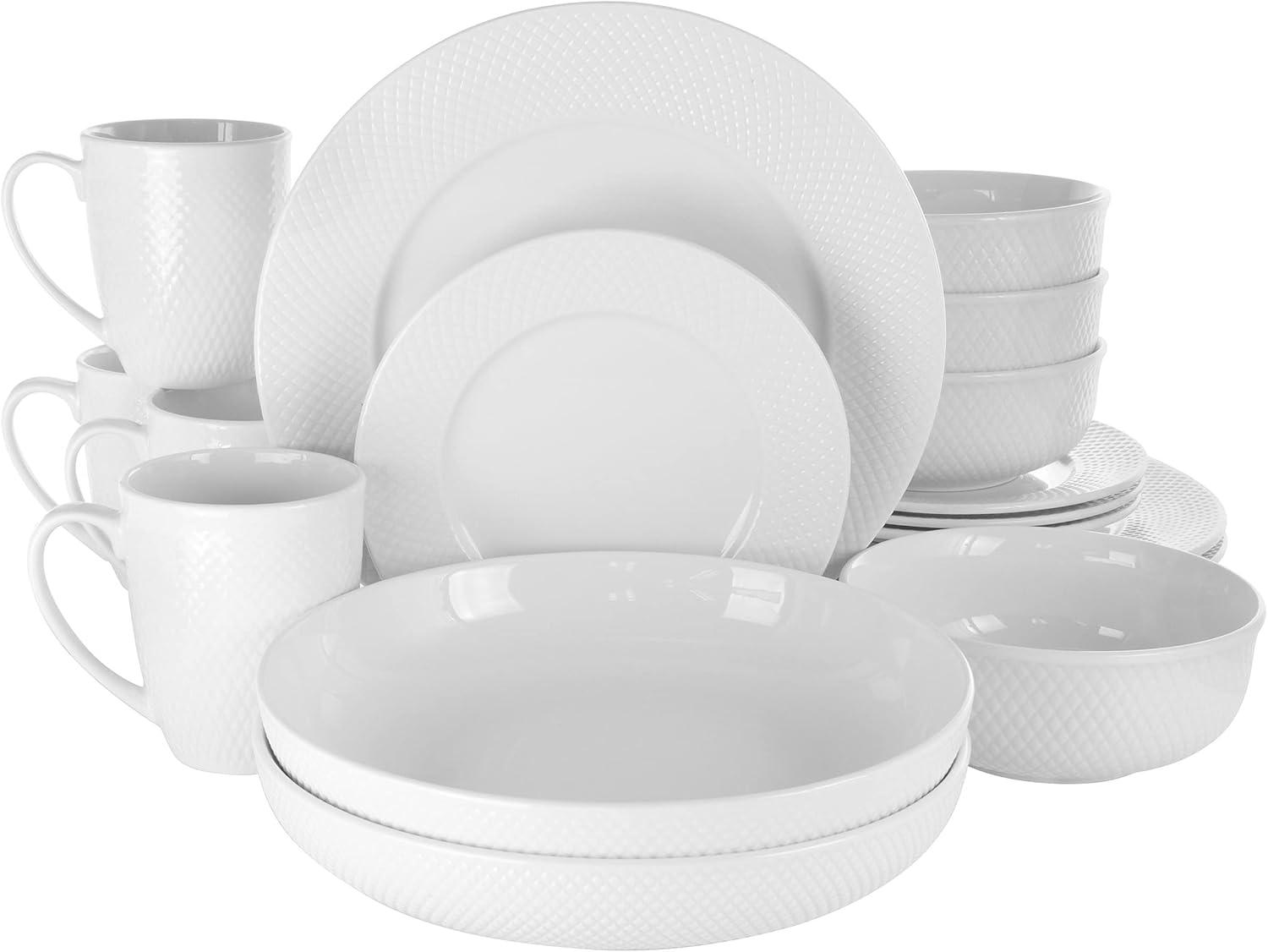 Elama 18-Piece White Porcelain Round Dinnerware Set