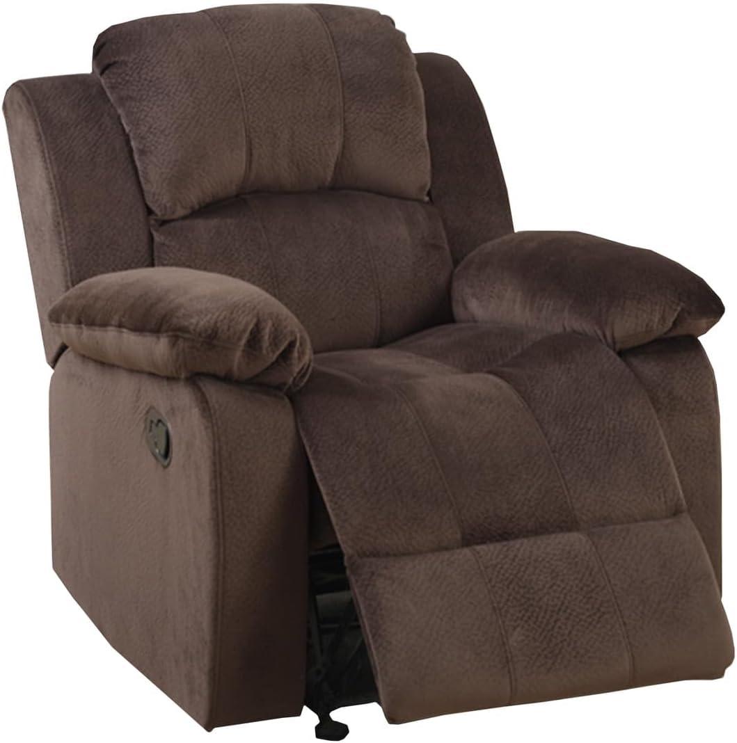 Contemporary Choco Brown Leather Rocker Recliner with Pillow Top Armrest