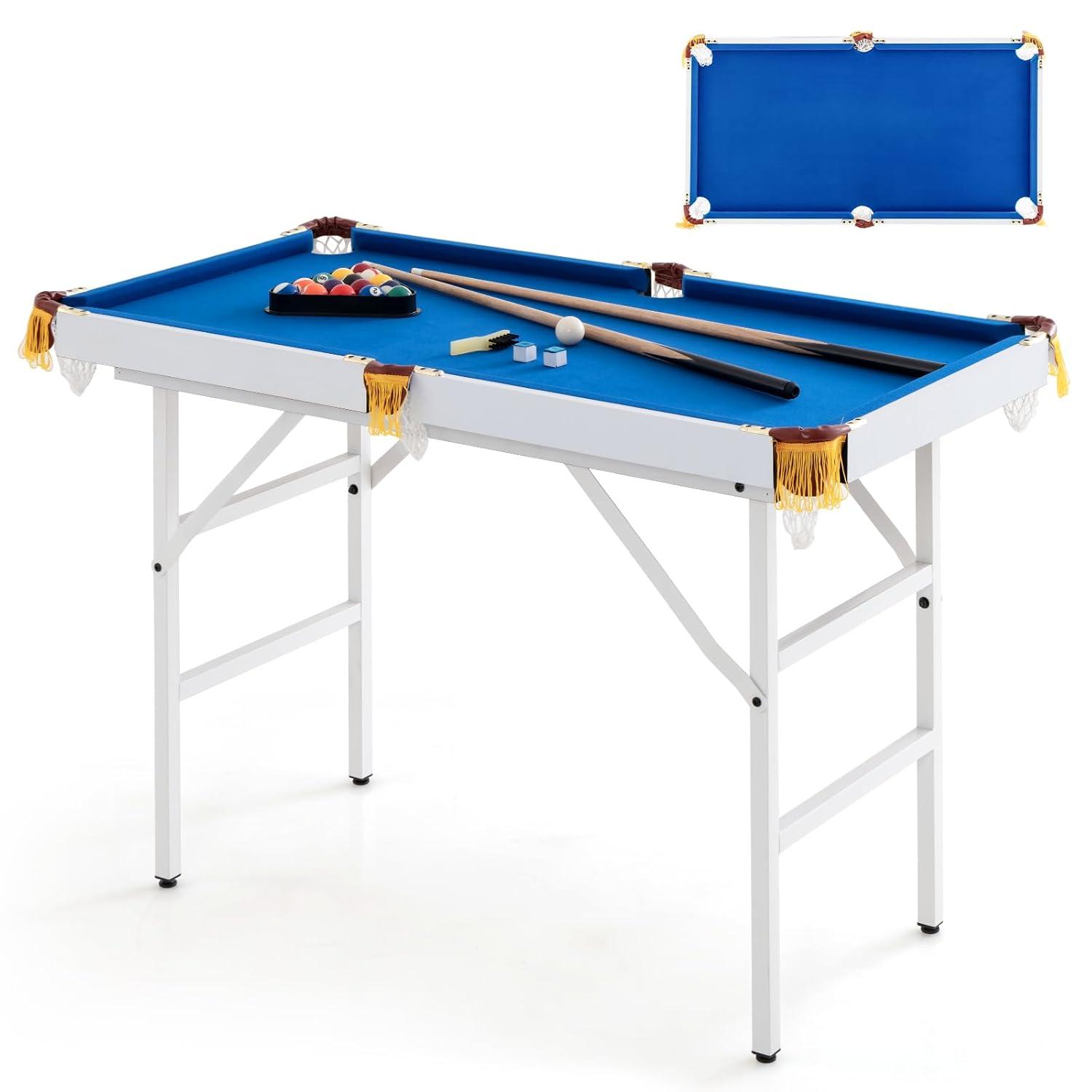 Costway 47" Folding Billiard Table Pool Game Table for Kids w/ Cues & Chalk & Brush
