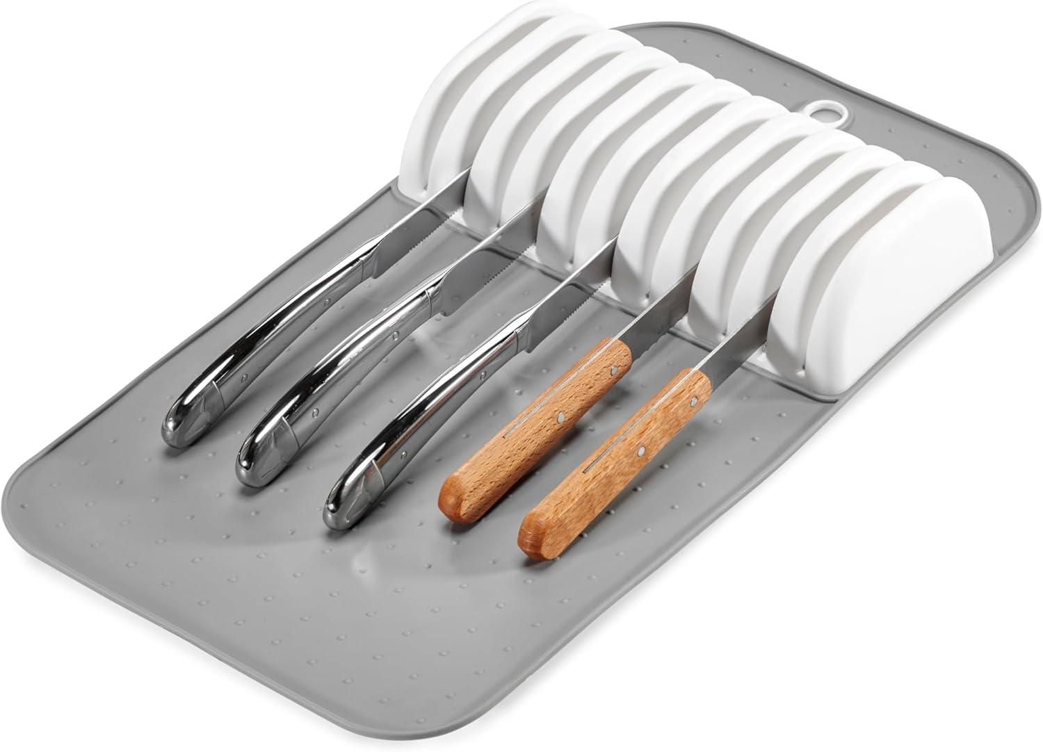 madesmart Classic Large Knife Mat Soft-Grip, Non-Slip Drawer, Long-Lasting Home Organization, BPA Free, White