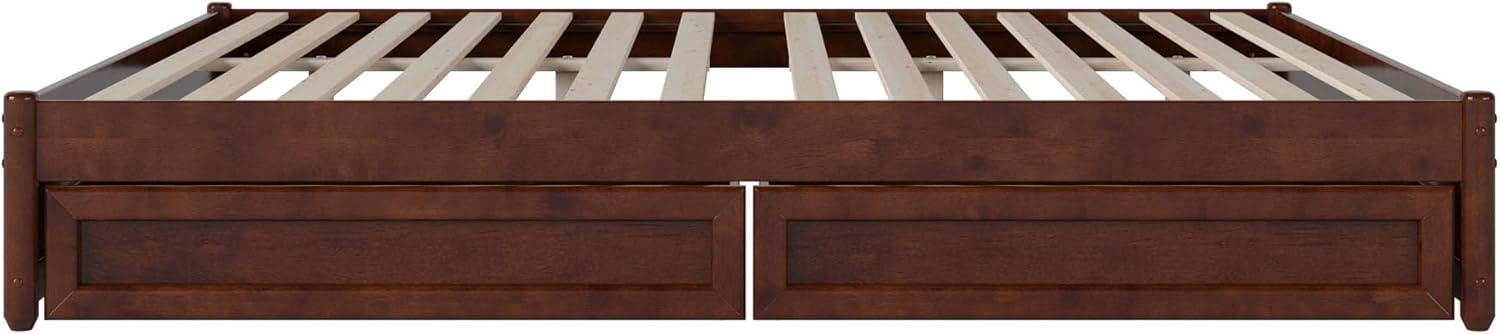 Barcelona King Solid Wood Panel Platform Bed with Storage Drawers in Walnut