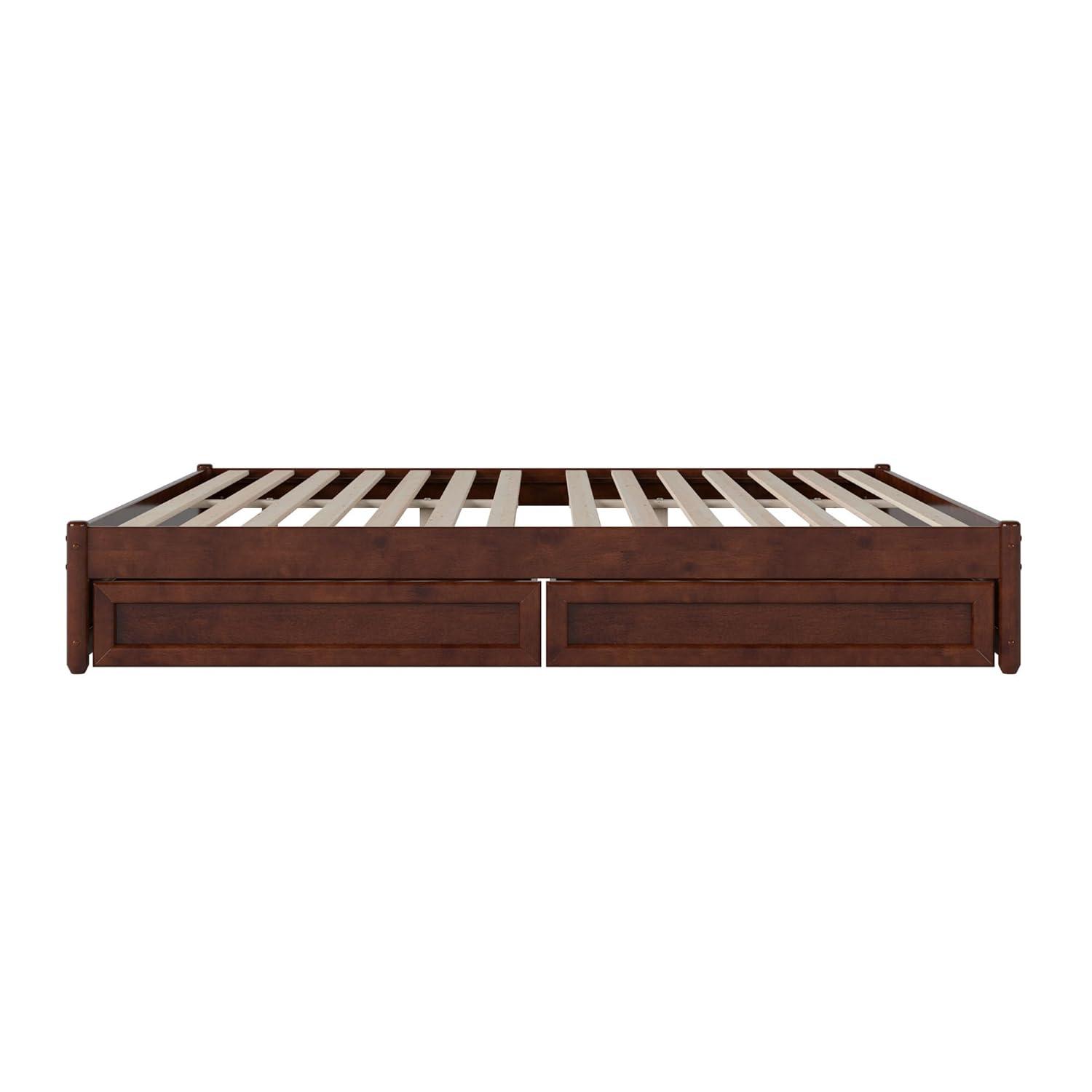 Barcelona King Solid Wood Panel Platform Bed with Storage Drawers in Walnut