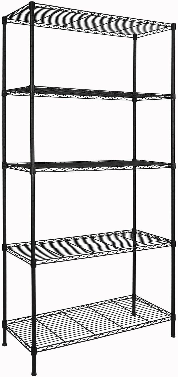 Black Adjustable Steel 5-Shelf Storage Unit, 37.5" Length