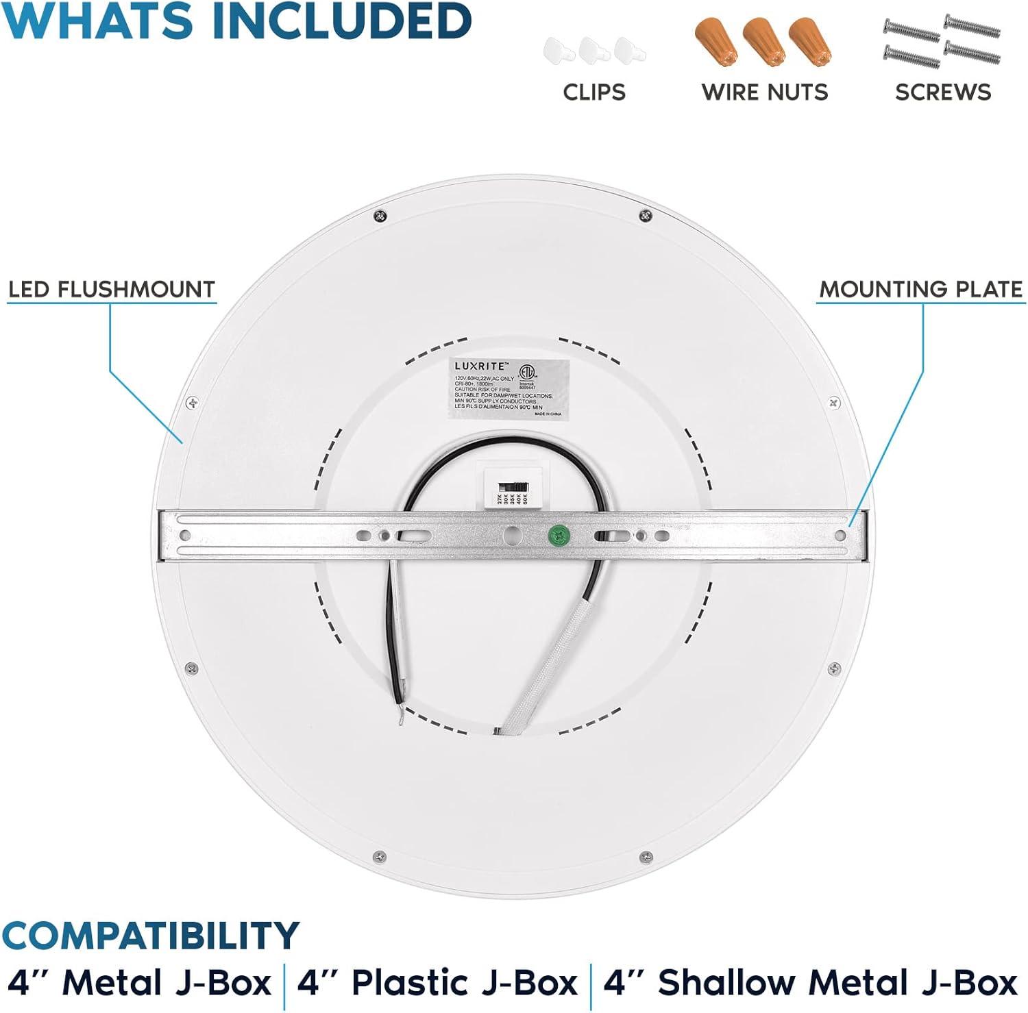 Luxrite 12 Inch Round LED Flush Mount, 22W, 5CCT, 1600 Lumens, IP54 Wet Rated, Dimmable, ETL Listed