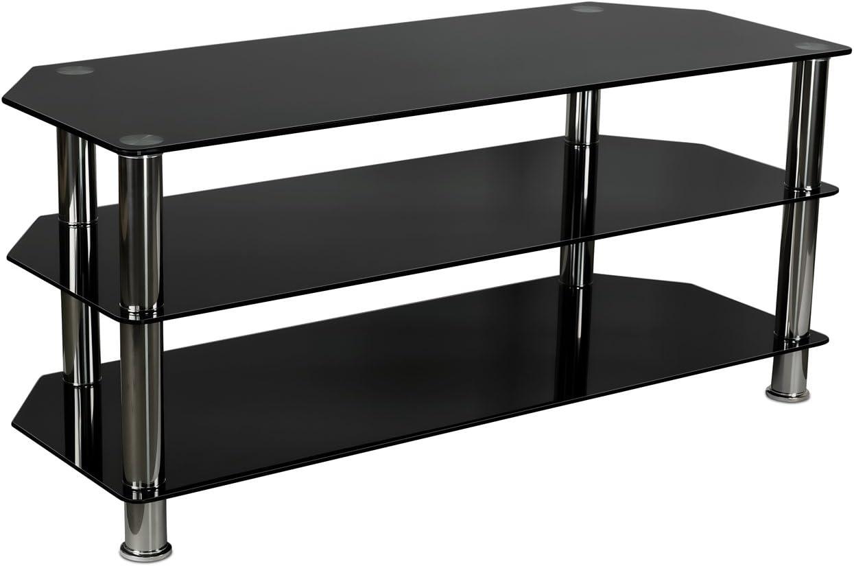 Sleek 60" Black Tempered Glass TV Stand with Tinted Shelves