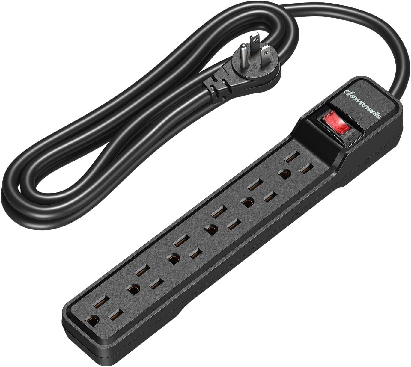 Black 6-Outlet Power Strip with 10ft Cord and Surge Protector