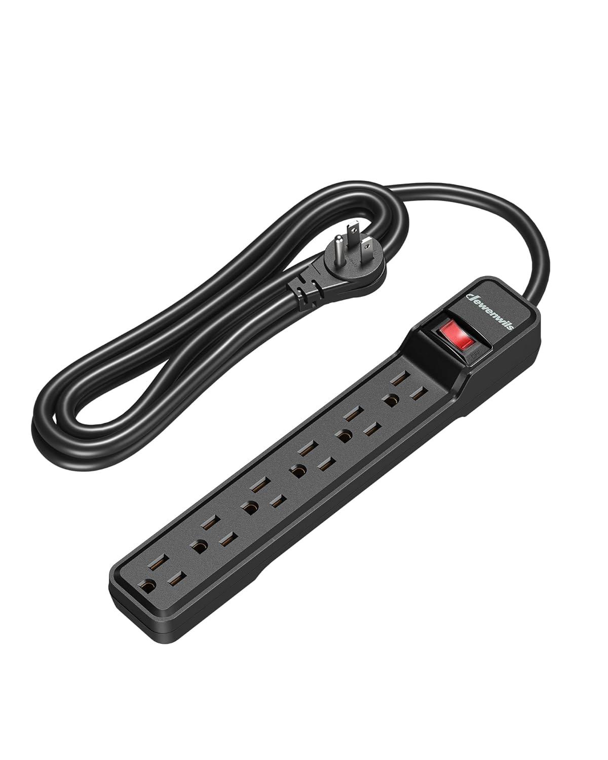 DEWENWILS 6-Outlet Power Strip Surge Protector with 10 Foot Long Extension Cord, Low Profile Flat Plug, 15 Amp Circuit Breaker, 500 Joules, Wall Mount, UL Listed, Black