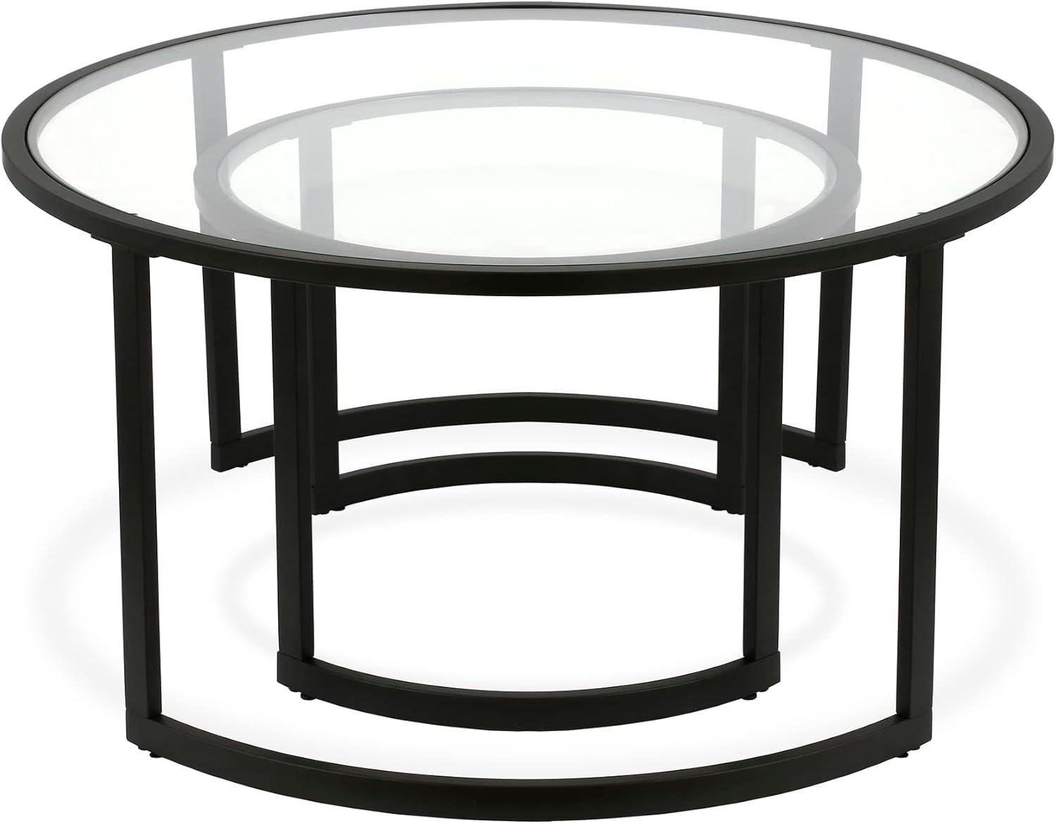 Ivalee 36" Glass And Steel Round Nested Coffee Tables