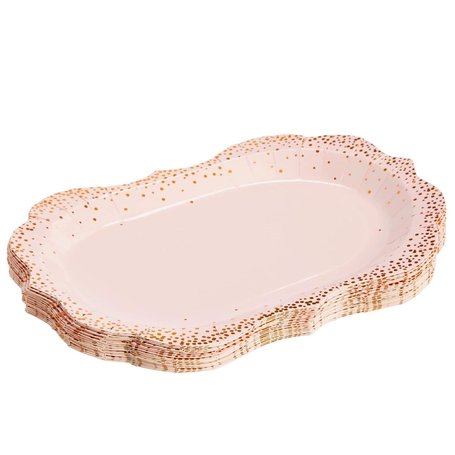 Sparkle and Bash 24 Pack Metallic Blue Paper Serving Trays with Gold Foil Edge, 13 x 9 in