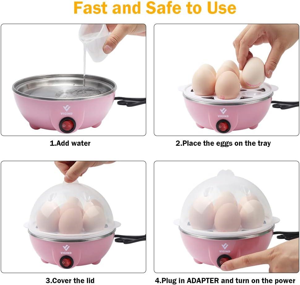 Pink Double-Layer Electric Egg Cooker with 14 Egg Capacity