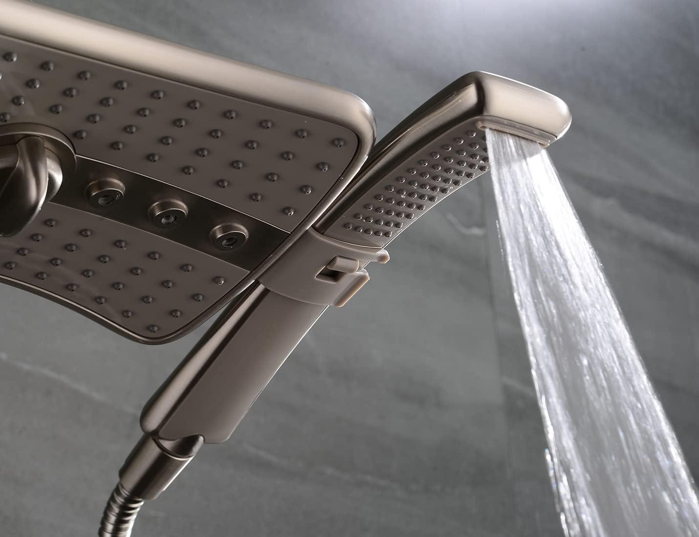 Bright Showers Brushed Nickel Shower Combo - Fixed and Handheld Heads with Grey Faceplates