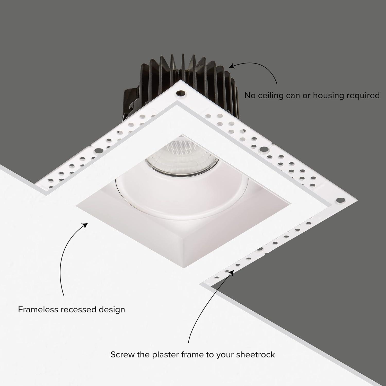 Maxxima 4” Trimless Ultra-Thin Recessed Anti-Glare LED Downlight Canless IC Rated 1000 Lumens 5 Color Temperature Selectable 2700K/3000K/3500K/4000K/5000K Dimmable 90 CRI 5 CCT Square Slim J-Box Incl.