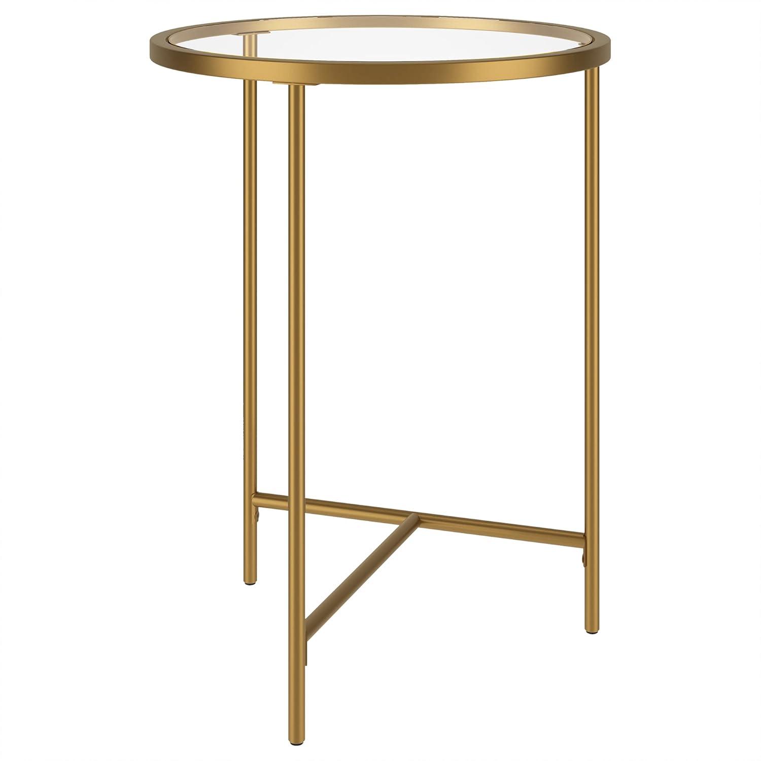 Evelyn&Zoe Berenson 18" Wide Round Side Table with Glass Top, Gold