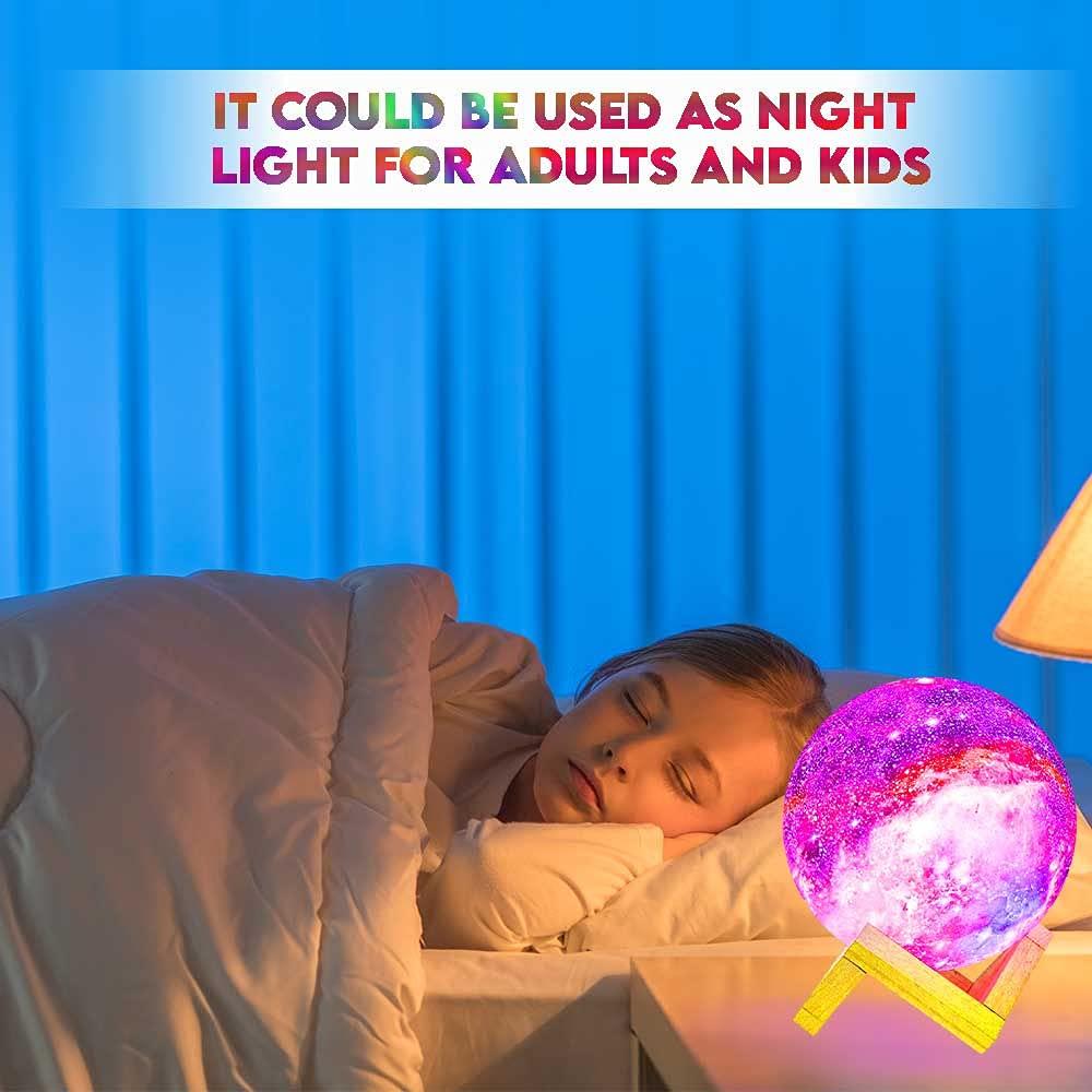 WBM LLC Himalayan Glow 3D galaxy Moon Lamp, 16 Multi-Color LEDs, Unique Idle Gift for Girls, Women