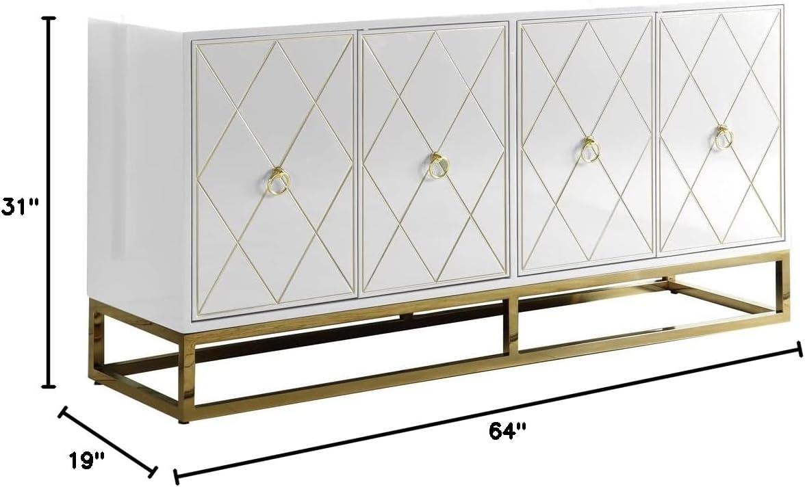 Best Master Furniture Senior 64" Transitional Wood Sideboard in White/Gold