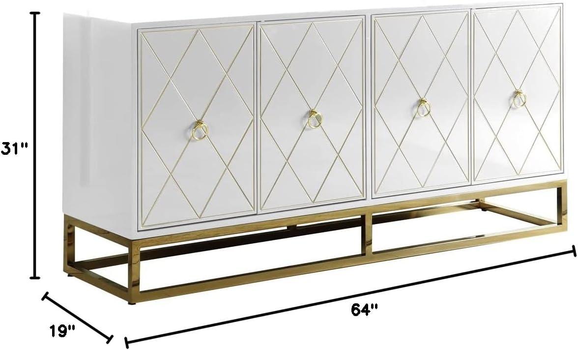 Best Master Furniture Senior 64" Transitional Wood Sideboard in White/Gold