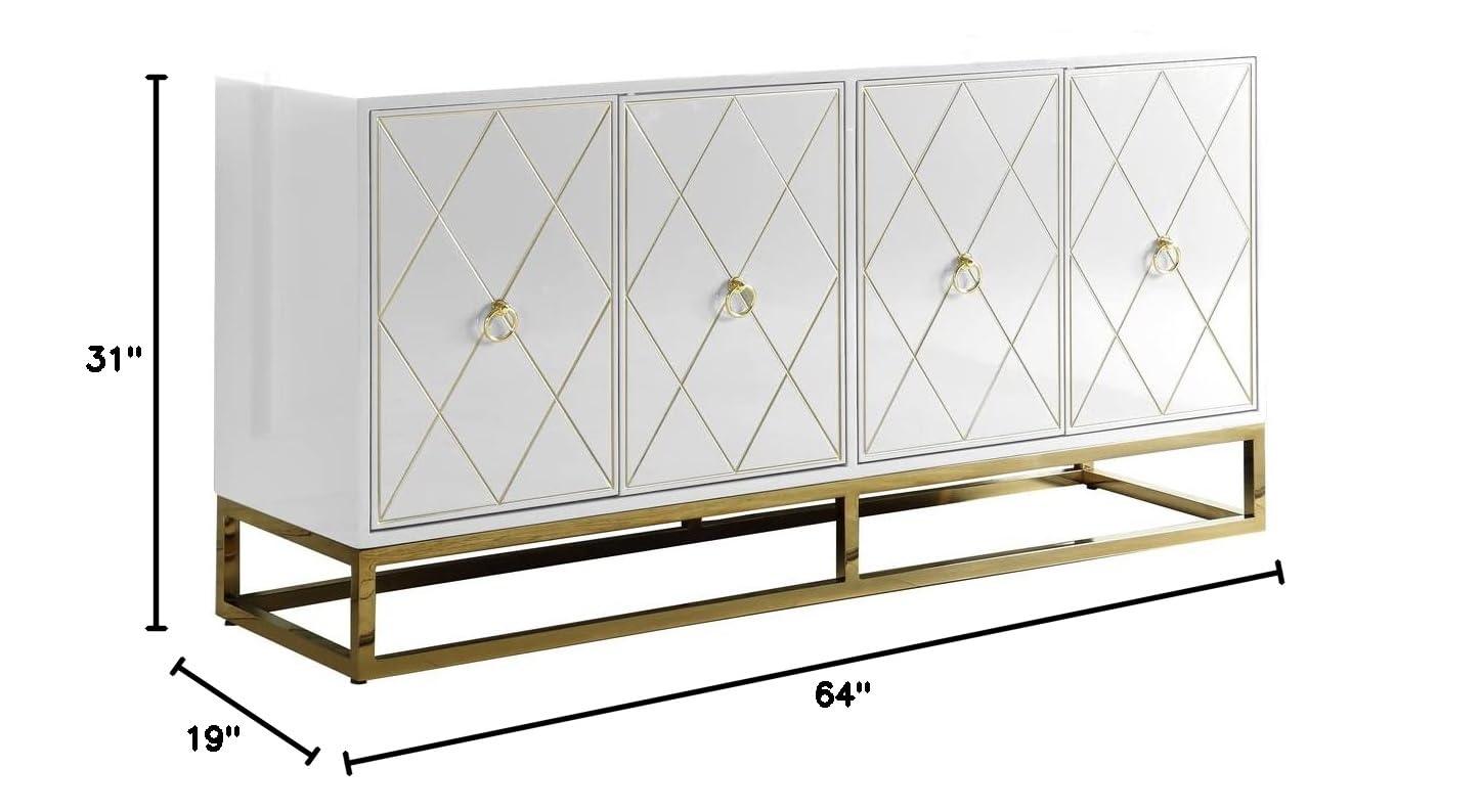 Best Master Furniture Senior 64" Transitional Wood Sideboard in White/Gold