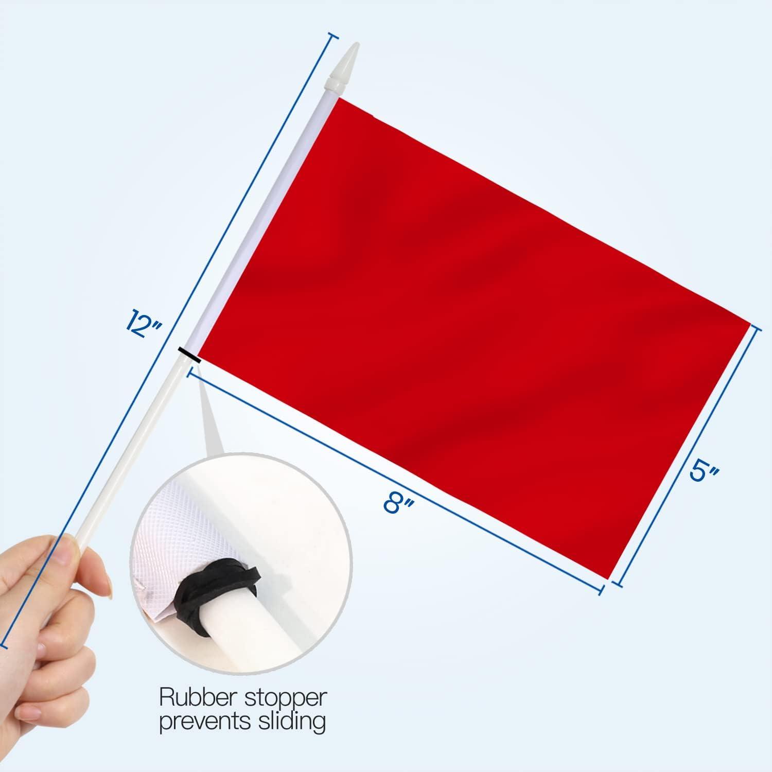 Anley Red Mini Flag 12 Pack - Hand Held Small Miniature Solid Red Blank Flags