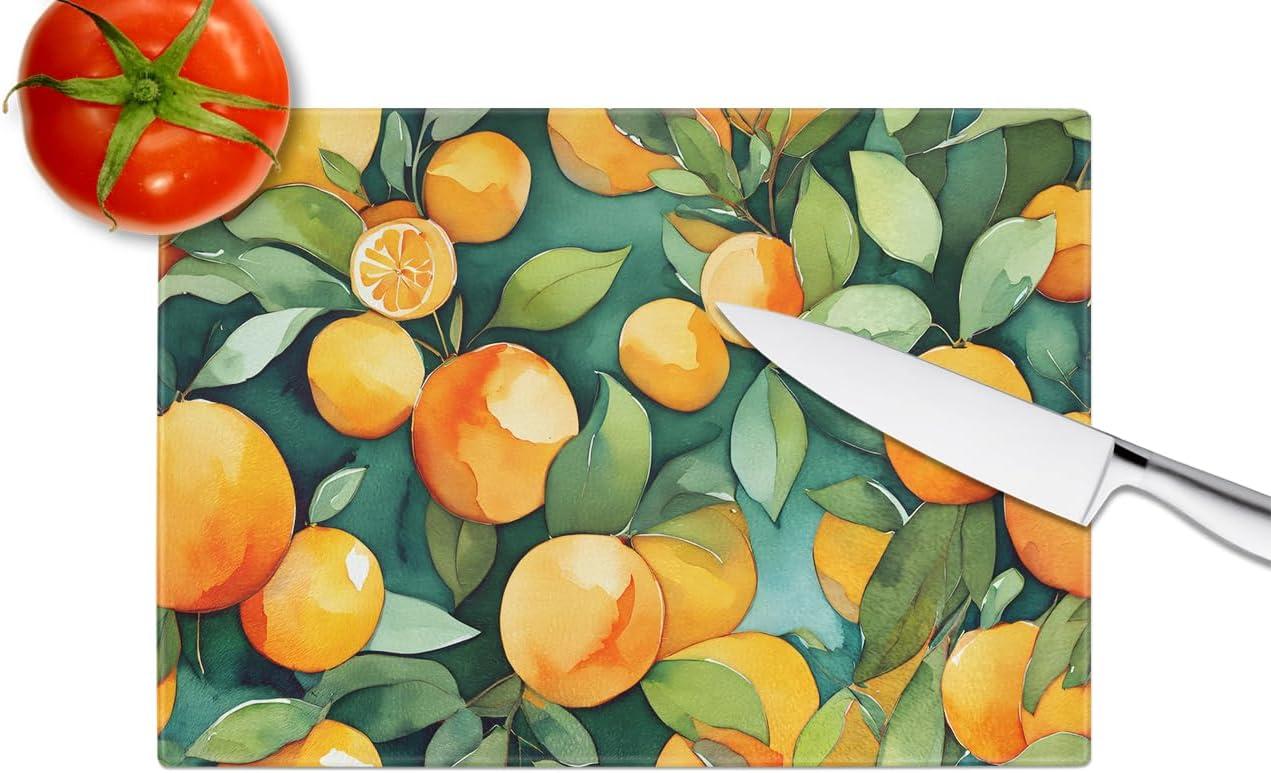 Florida Orange Blossom in Watercolor Glass Cutting Board Large 12 in x 15 in