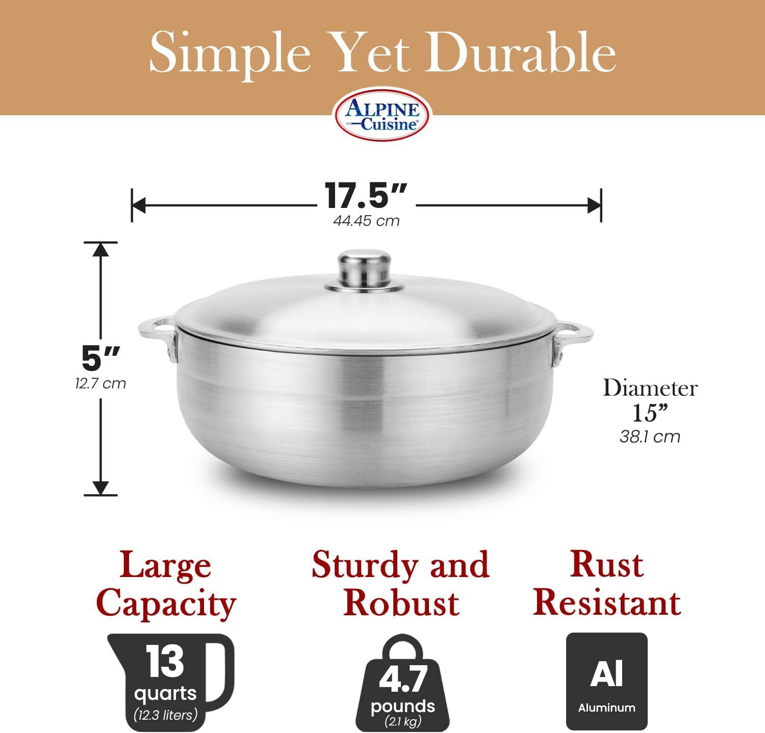 13-Quart Silver Aluminum Non-Stick Caldero Pot with Lid