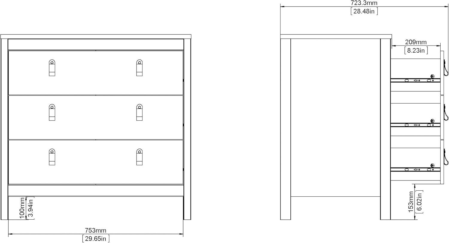 Madrid 3 Drawer Chest, White