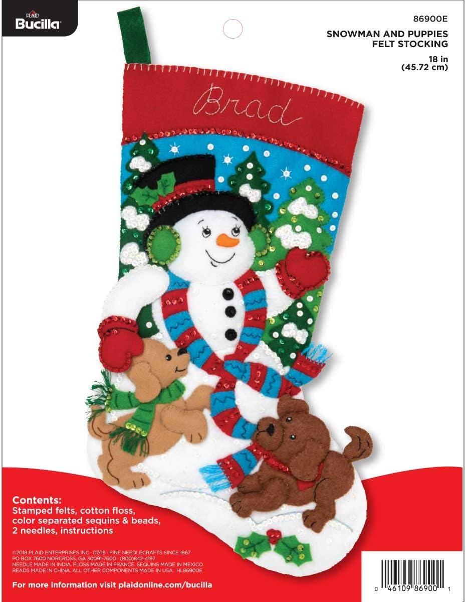 Bucilla Felt Stocking Applique Kit 18" Long-Snowman & Puppies