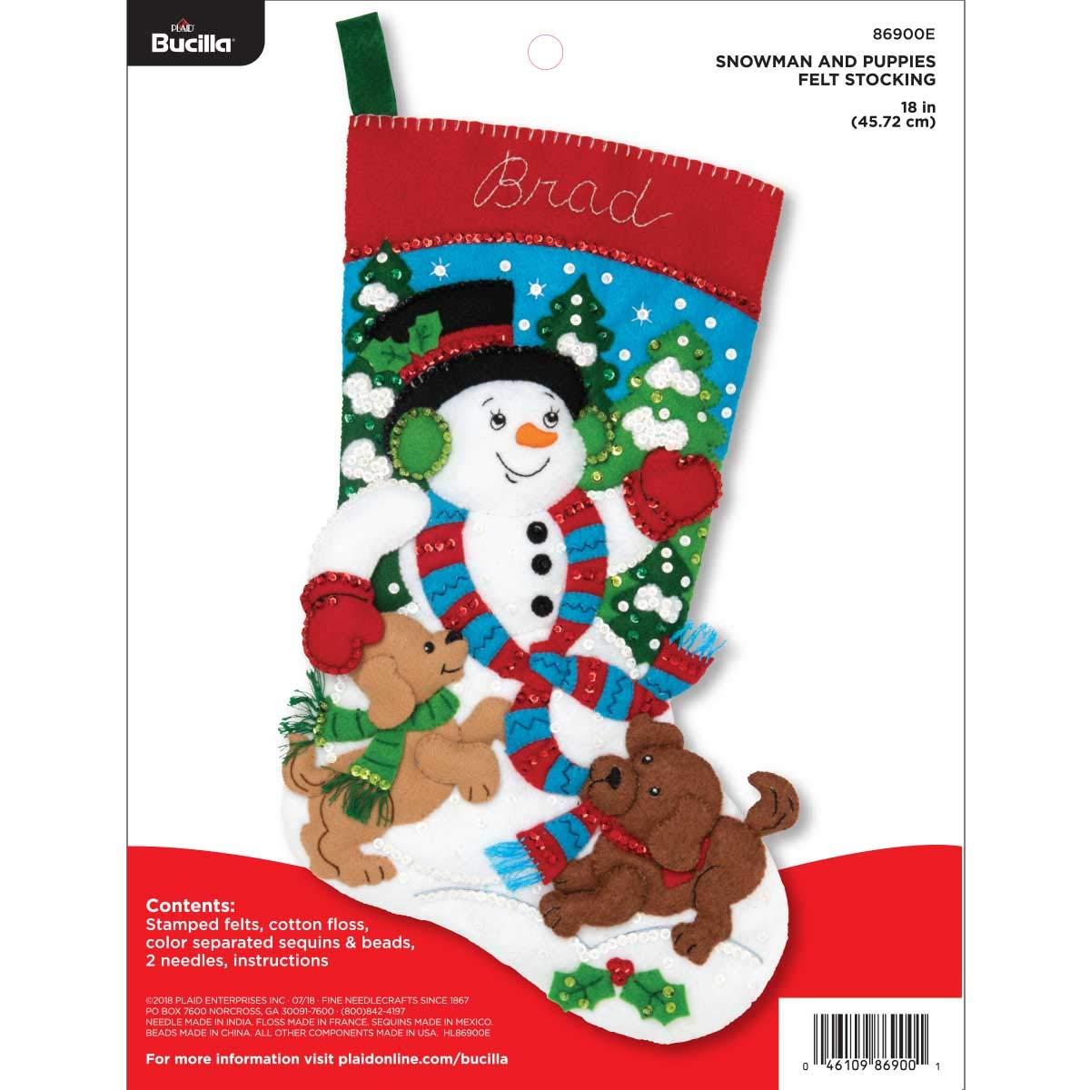 Bucilla Felt Stocking Applique Kit 18" Long-Snowman & Puppies
