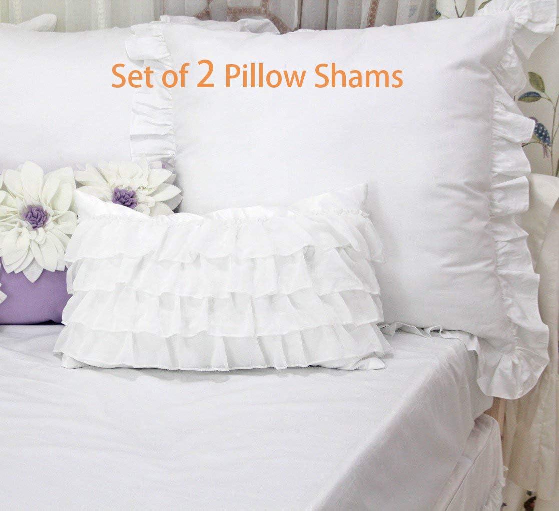 Lemfux Cotton Euro Shams with White Lace Ruffles, 26 x26 Inch, Set of 2,Rustic Farmhouse Lace Shabby Soft Breathable Bridal Pure White European, White Decorative Pillow Covers