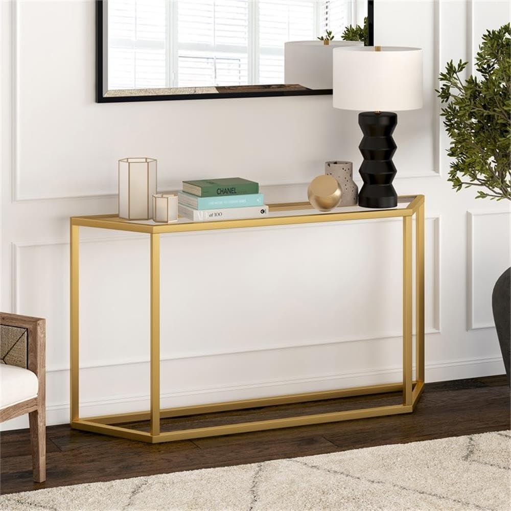 Evelyn&Zoe Levi 55" Wide Trapezoid Console Table, Brass