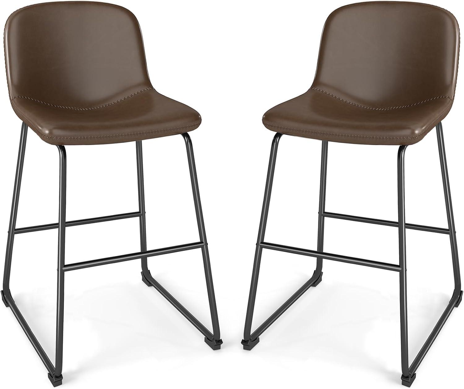 Bennium Counter Stools Set of 2, 24 inch Counter Height Bar Stools Hold up to 500 lbs, Armless Counter Height Chairs with Metal Legs & Soft Backrest for Kitchen Island Coffee Shop, Brown
